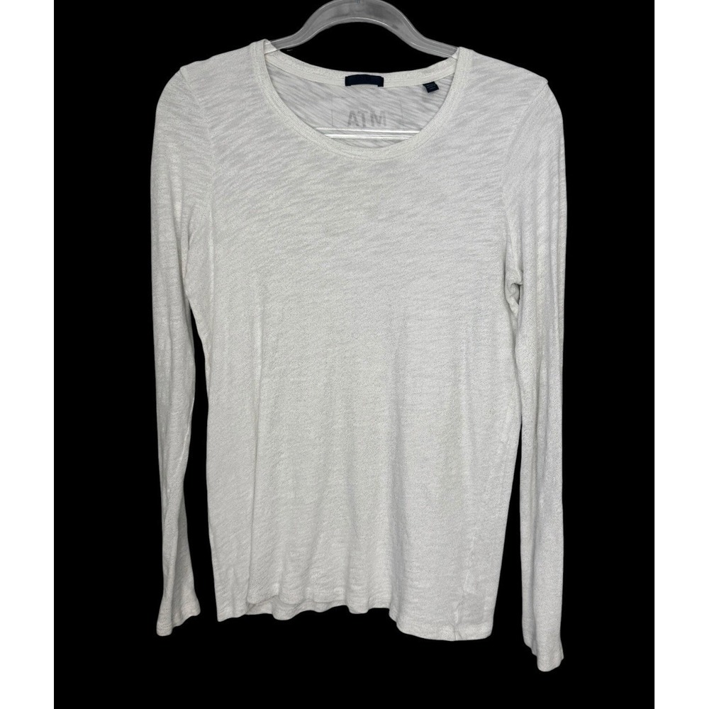 ATM Anthony Thomas Melillo Metallic Slub Cotton Knit Shirt Womens M White Tee